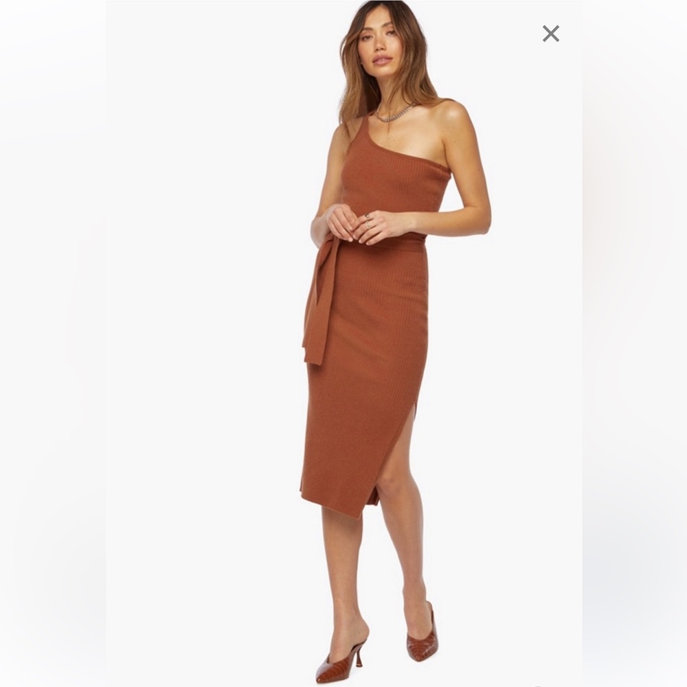 JustFab Kelly Rowland Knit Bodycon Dress Womens XL Brown One Shoulder Ribbed
